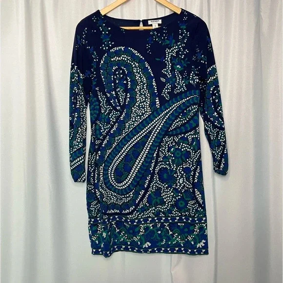 Old Navy Long Sleeved Shift Dress With Keyhole Back in Blue Paisley - size Small - Picture 7 of 9